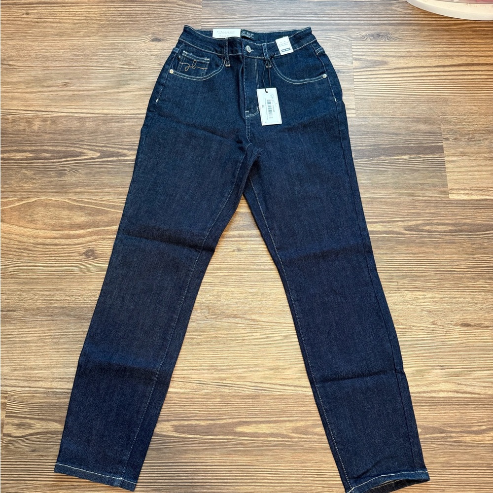 Judy Blue Dark Indigo Mom Jeans with Contrast Stitching